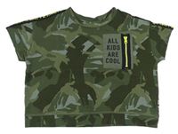 Khaki army oversize tričko s nápisom a zipsom George