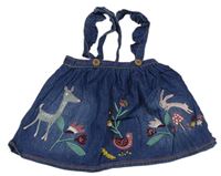 Tmavomodrá ľahká rifľová sukňa s výšivkami obrázků a trakami Nutmeg