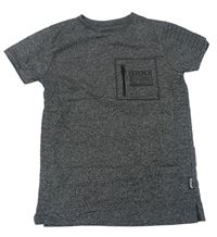 Tmavosivé melírované tričko s nápisom a zipsom Primark