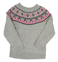 Šedý svetr s růžovo-tmavomodrým vzorem Carter's