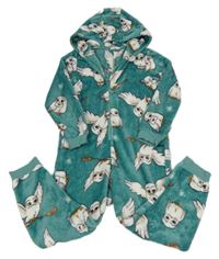 Zelená plyšová kombinéza so sovami a kapucí - Harry Potter zn. M&S