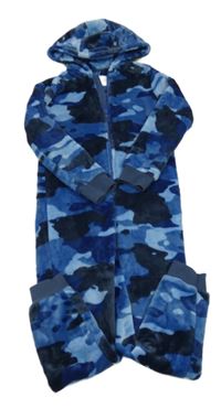 Modro-tmavomodrá army chlpatá kombinéza s kapucňou F&F