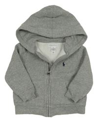 Šedá melírovaná propínací mikina s logem a kapucí RALPH LAUREN