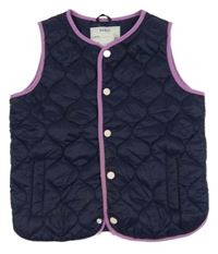 Tmavomodrá šušťáková zateplená vesta s růžovým lemem M&S