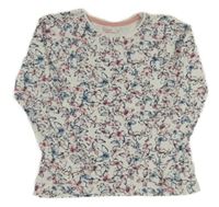 Bílo-modro-růžové vzorované triko s motýlky Yd.