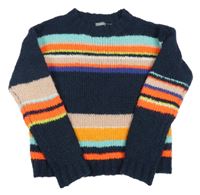 Tmavomodro-barevný pruhovaný vlněný svetr Next