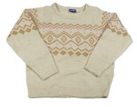 Smetanovo-ružovo-zlatý vzorovaný sveter Lupilu