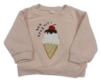 Svetloružová úpletová mikina so zmrzlinou