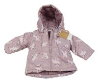 Nové - lila šusťáková zimní bunda s jednorožci a kapucí Name it