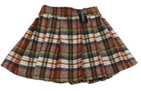 Vínovo-tmavomodro-biela kockovaná vlnená sukňa