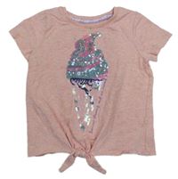 Svetloružové melírované tričko so zmrzlinou z flitrů Tu