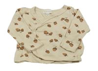 Béžové zavinovací rebrované tričko s žaludy