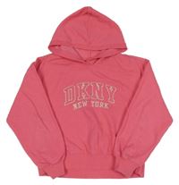 Růžová mikina s nápisem a kapucí DKNY