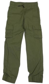 Khaki plátěné cuff kalhoty s kapsami Denim Co.