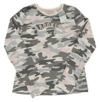 Nové - šedo-růžové army triko s nápisem Primark