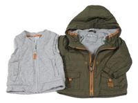2 set - sivá prepínaci tepláková vesta + khaki šušťáková jesenná bunda s kapucňou C&A