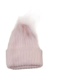 Světlerůžová pletená čepice s bambulí 