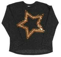 Čierne melírované úpletové tričko s hvězdou z flitrů F&F