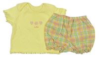2set - Žlté tričko so srdiečkami a květem + žlto-zelené kockované kraťasy