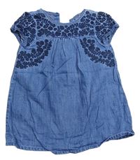 Modré ľahké rifľové šaty s výšivkami květů Next