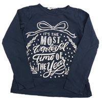 Tmavomodré tričko s nápismi H&M