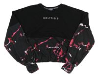 Čierno-ružová vzorovaná crop mikina s logom Holyfield