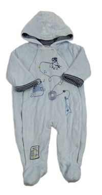 Svetlomodrá zamatová zateplená kombinéza so zvieratkami a kapucňou mamas&papas