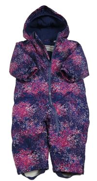 Tmavomodro-růžovo-fialová vzorovaná šusťáková zimní kombinéza s kapucí Lupilu