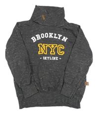 Sivá melírovaná mikina s nápisom a komínovým golierom zn. Yigga