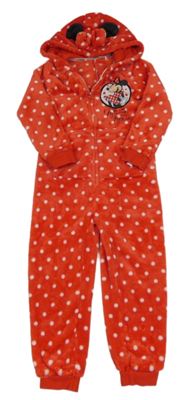 Červená chlpatá bodkovaná á kombinéza s Minnie