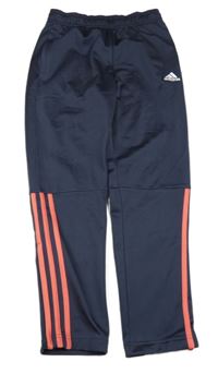 Tmavomodro-růžové sportovní tepláky s pruhy a logem Adidas