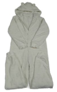 Biela plyšová kombinéza s hviezdami a kapucňou