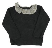 Antracitový sveter s kvetovaným golierom F&F