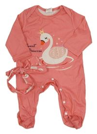 2set - Růžový overal s labutí + čelenka 
