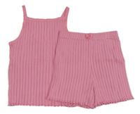 2set - Ružový rebrovaný top + kraťasy H&M