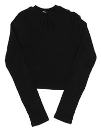 Čierne rebrované crop tričko s prestrihom H&M