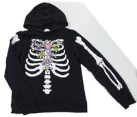 Černá mikina s kostrou a diamanty a kapucí H&M