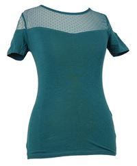 Dámské zelené tričko s tylovým vzorovaným výstřihem Terranova 