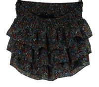 Dámská černo-barevná kytičkovaná šifonová minisukně s volánky 