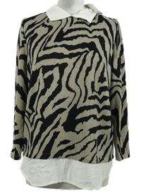 Nové - Dámský šedo-černý vzorovaný lehký svetr s bílou halenkovou vsadkou Only