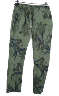 Dámské khaki květované teplákové kalhoty 