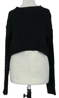 Dámsky čierny vzorovaný crop sveter Shein