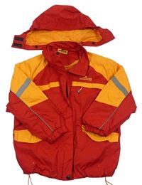 Červeno-oranžová šušťáková jarná bunda s kapucňou
