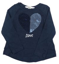 Tmavomodré triko se srdíčkem z flitrů H&M