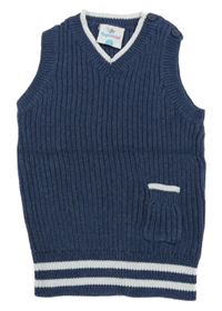 Tmavomodrá pletená rebrovaná vesta s proužkem Topomini