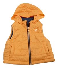 Oranžová šusťáková zateplená oboustranná vesta s kapucí 