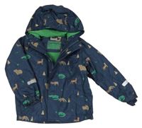 Tmavomodrá šušťáková jarná bunda so zvieratkami a kapucňou impidimpi