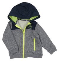 Tmavomodro-bielo-neónově zelená melírovaná prepínaci mikina s kapucňou Nutmeg