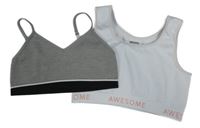 2 x lambáda - bílá žebrovaná sportovní s nápisy + šedo-černo-bílá sportovní 