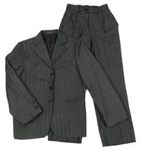 2 set - sivo-čierno-modré melírované slávnostné kalhoty + sako